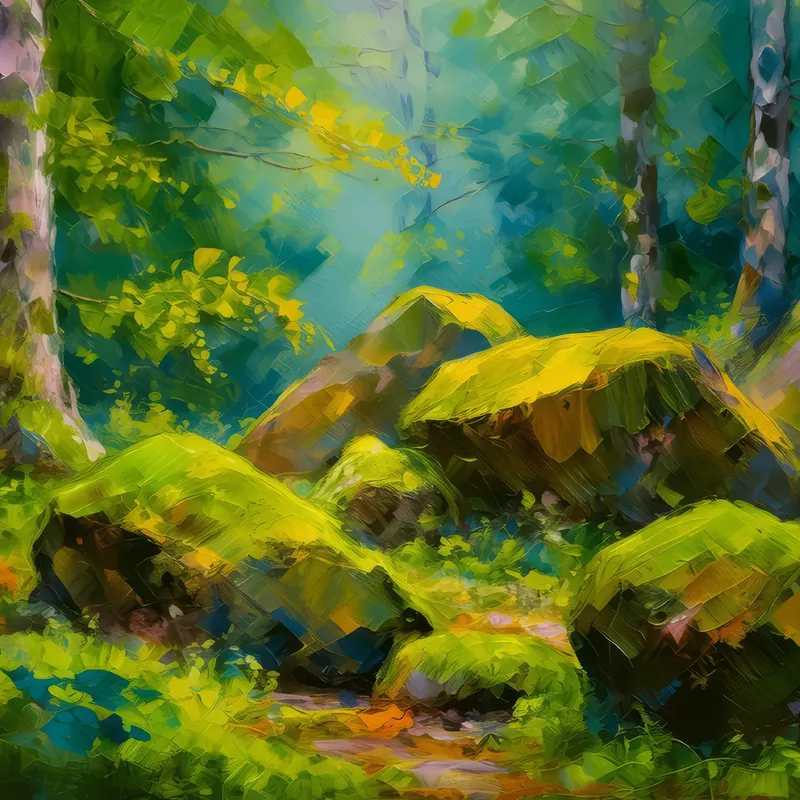 Painting: Forest Mossy Rocks
