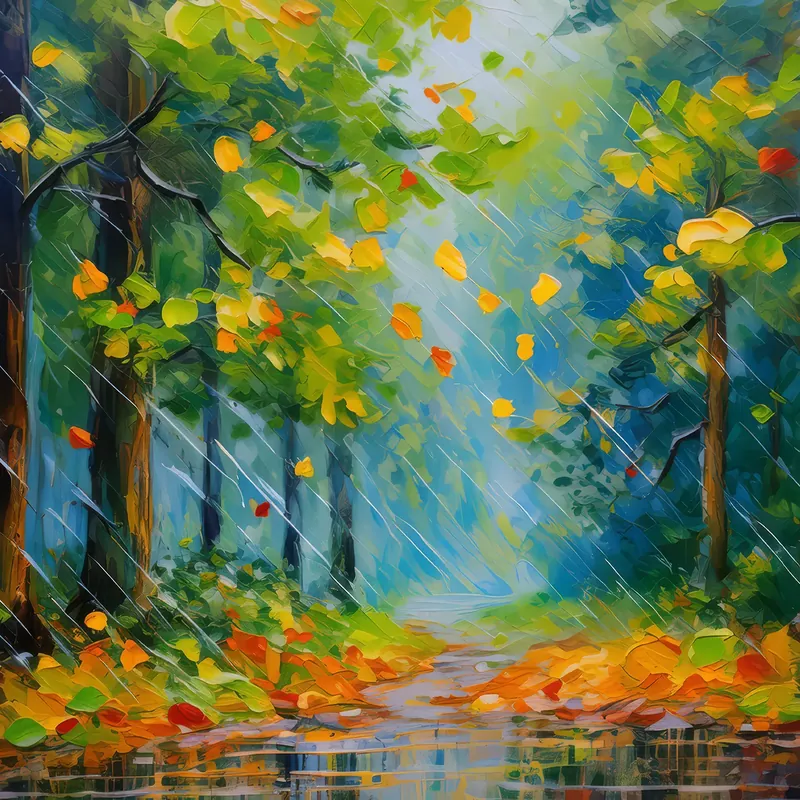 Painting: Forest Rainy Walk