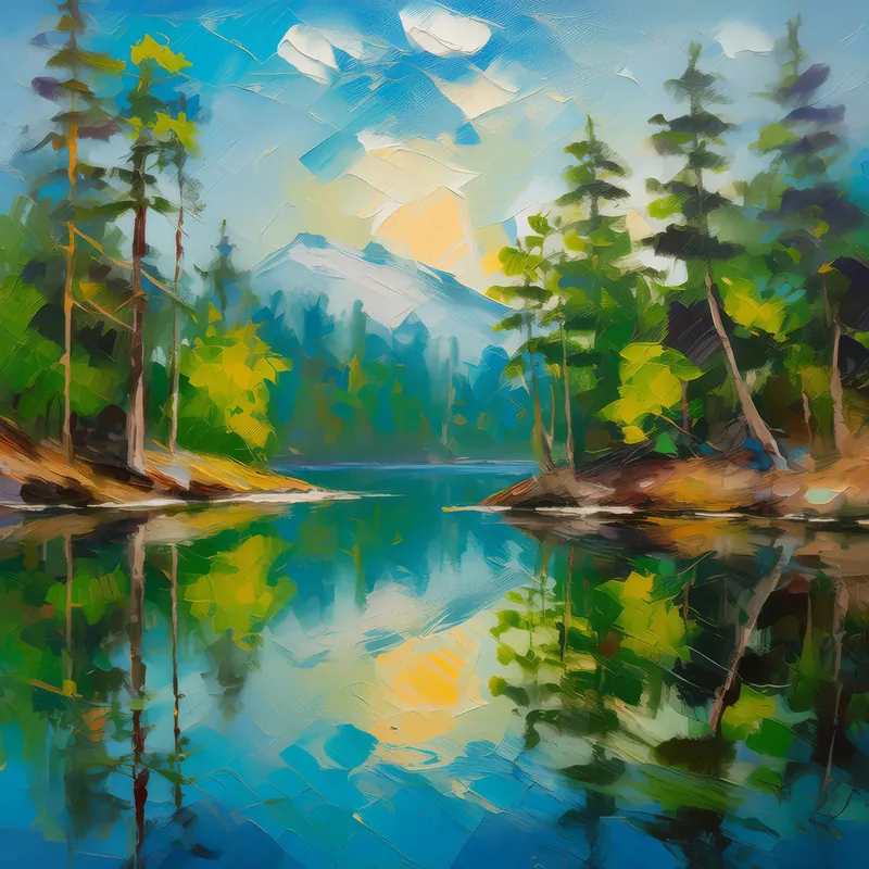 Painting: Forest Reflection Lake