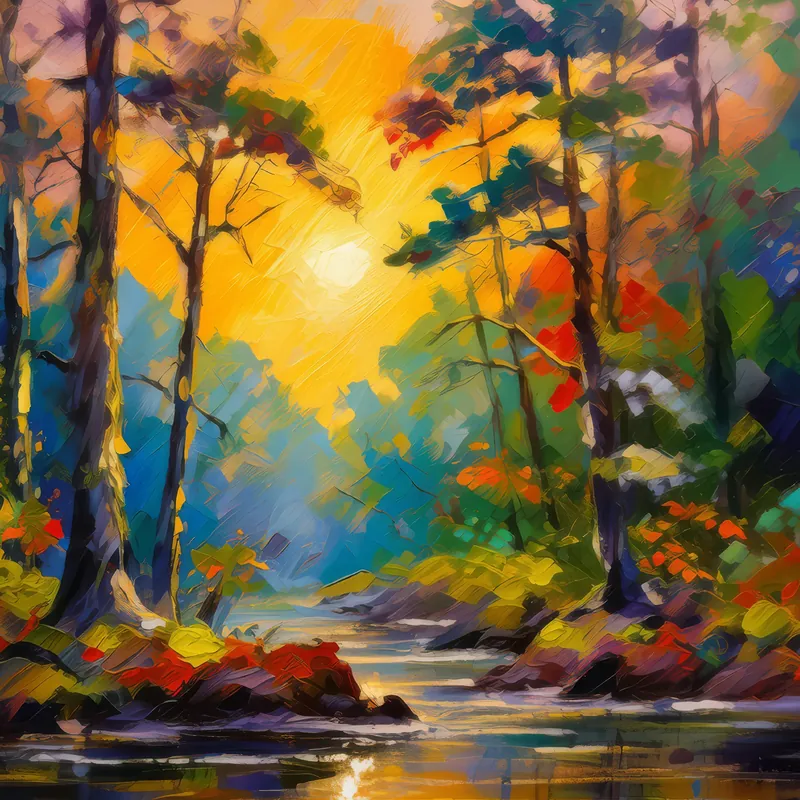 Painting: Forest Sunset Glow