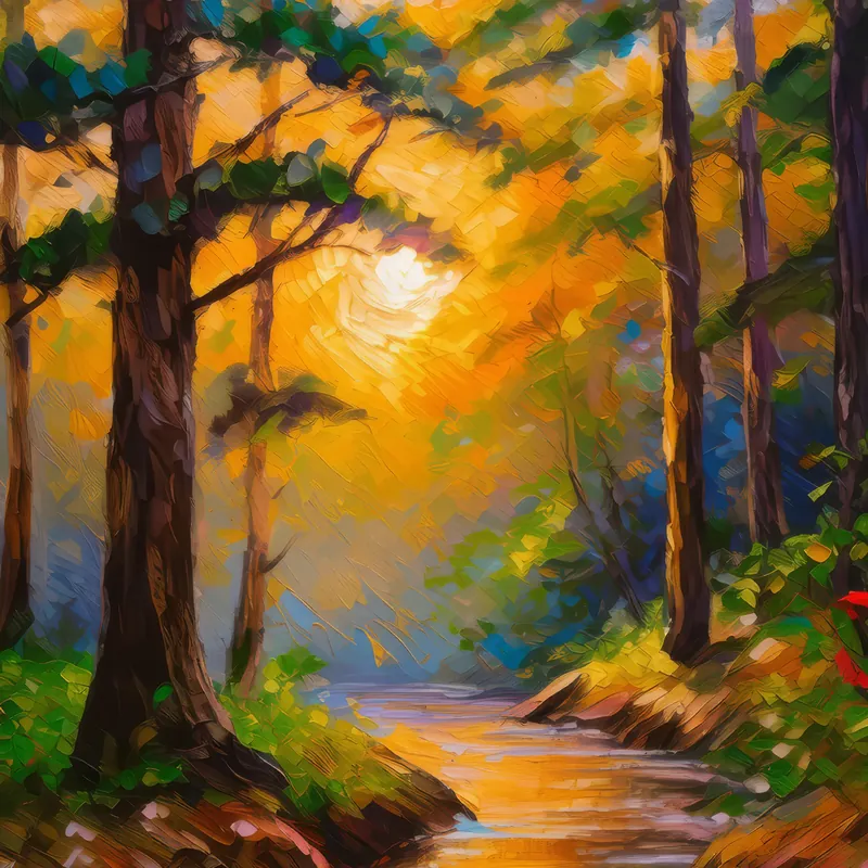 Painting: Forest Sunset Walk