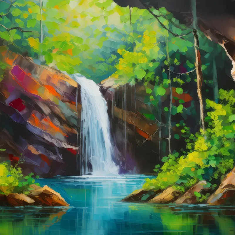 Painting: Forest Waterfall Chasm