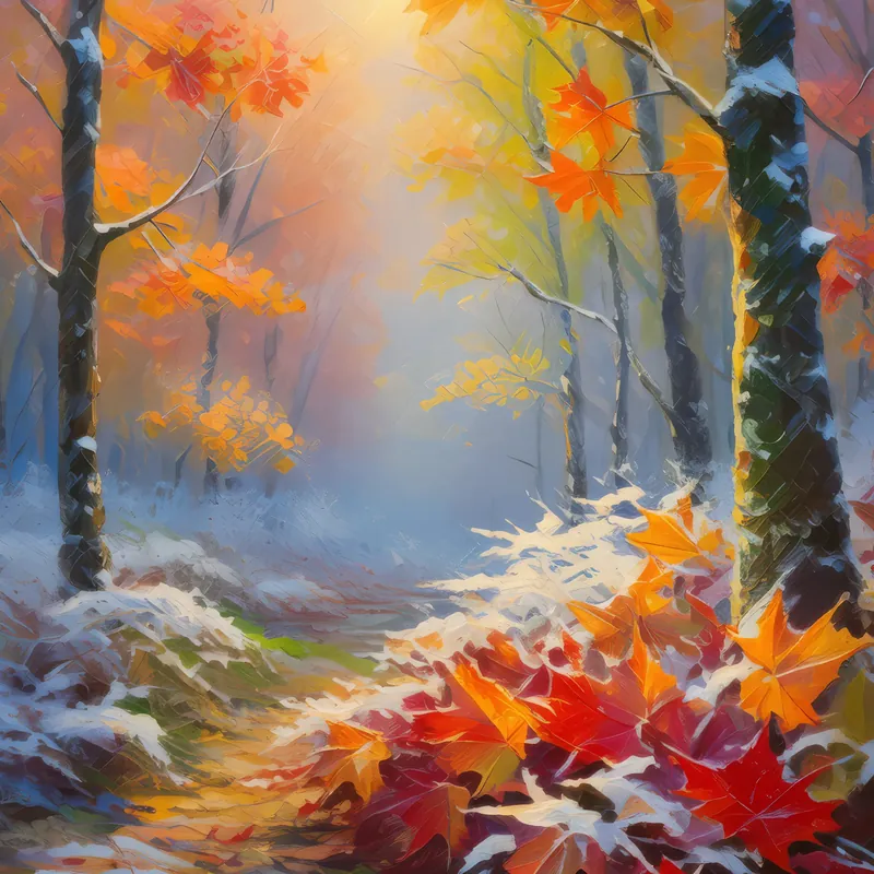 Painting: Frost-Tipped Autumn Leaves