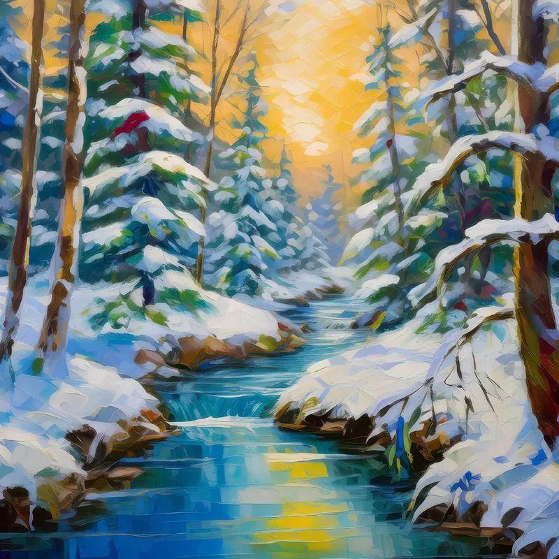 Painting: Frozen Forest Stream