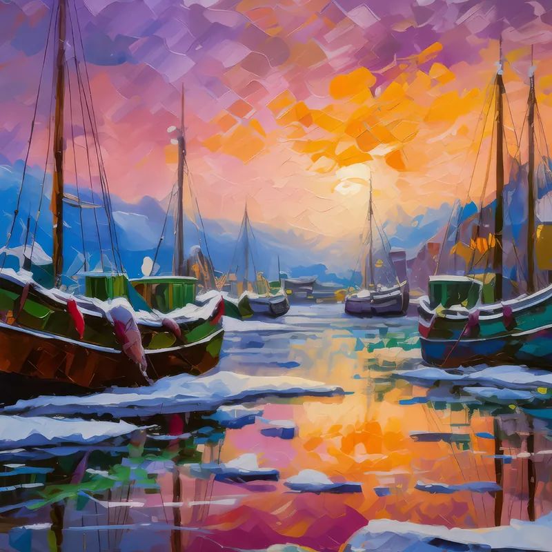 Painting: Frozen Harbor at Twilight