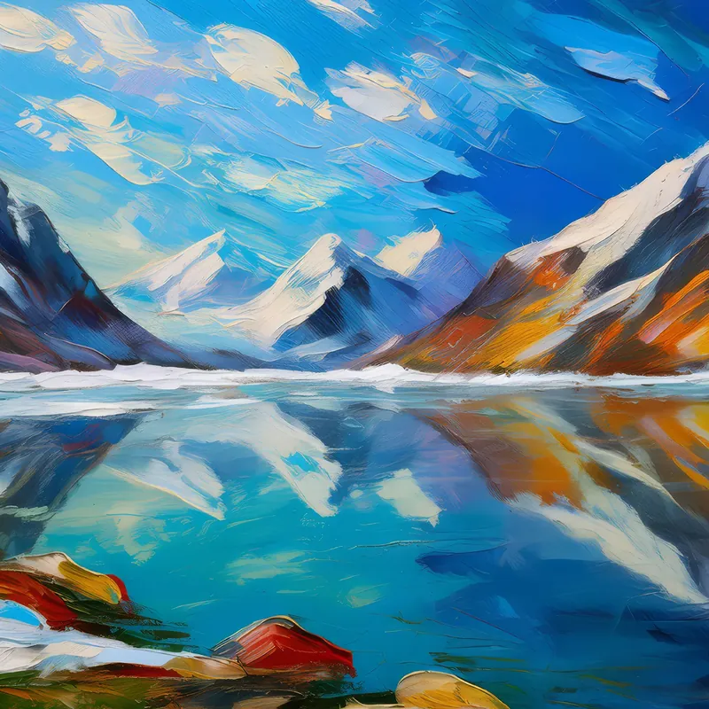 Painting: Frozen Lake Reflections