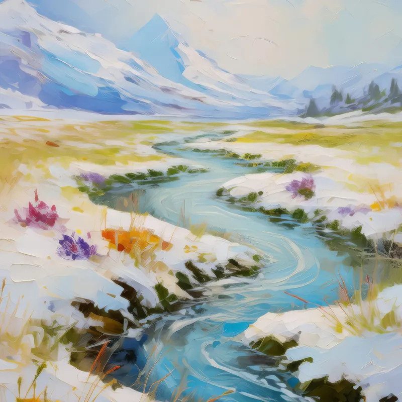 Painting: Frozen Stream in Tundra