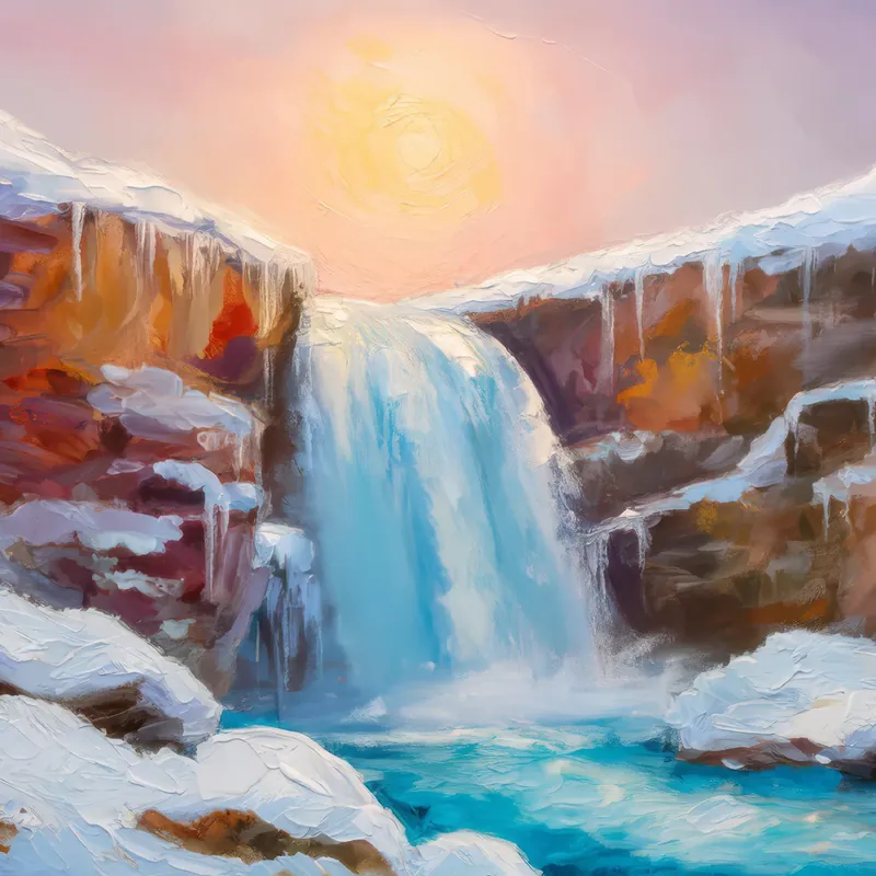 Painting: Frozen Tundra Waterfall