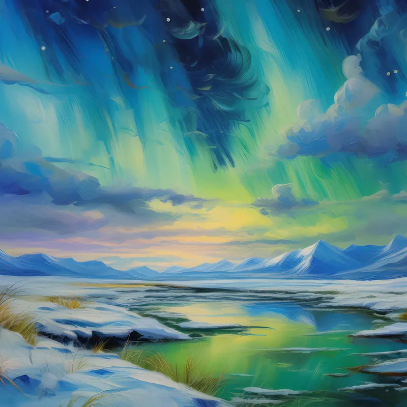 Painting: Frozen Tundra with Northern Lights