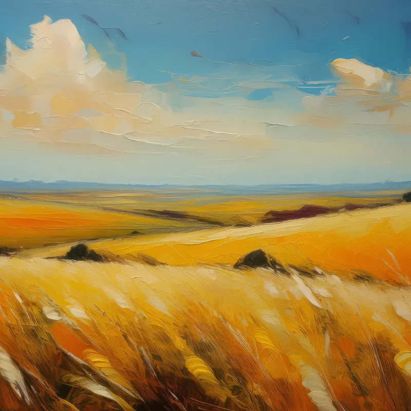 Painting: Golden Grassland Horizon