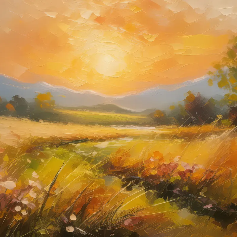 Painting: Golden Grassland Sunrise