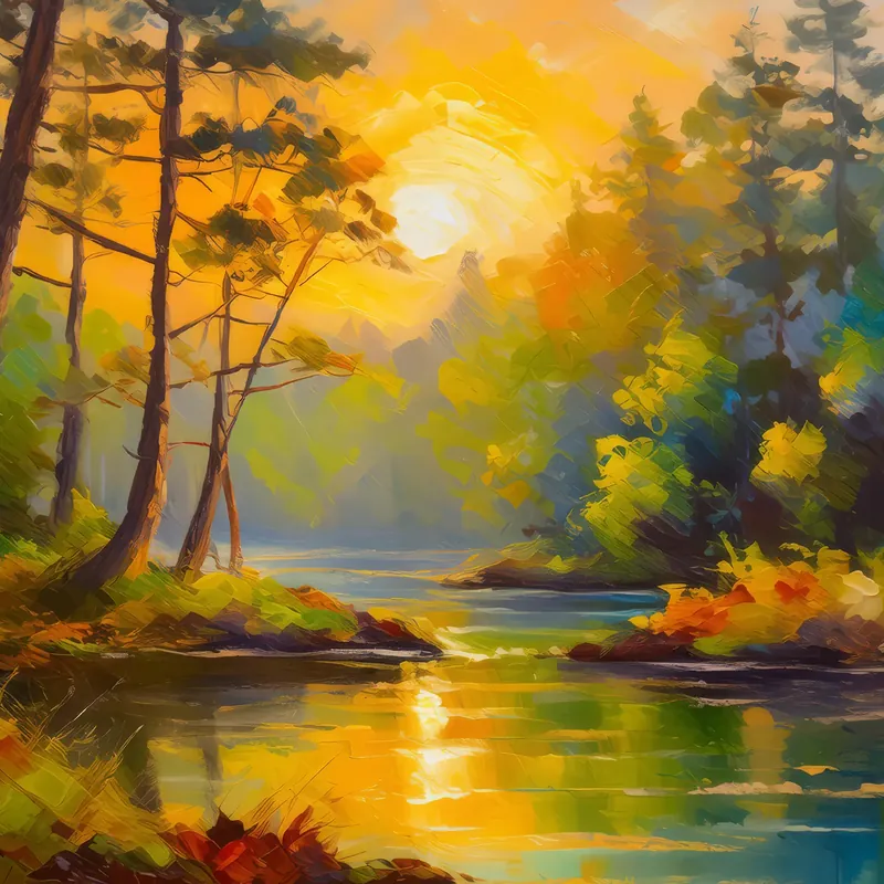 Painting: Golden Hour in Forest