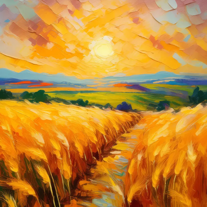 Painting: Golden Wheat Field at Sunset