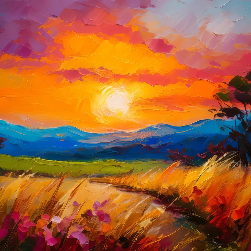 Painting: Grassland Sunset Silhouette