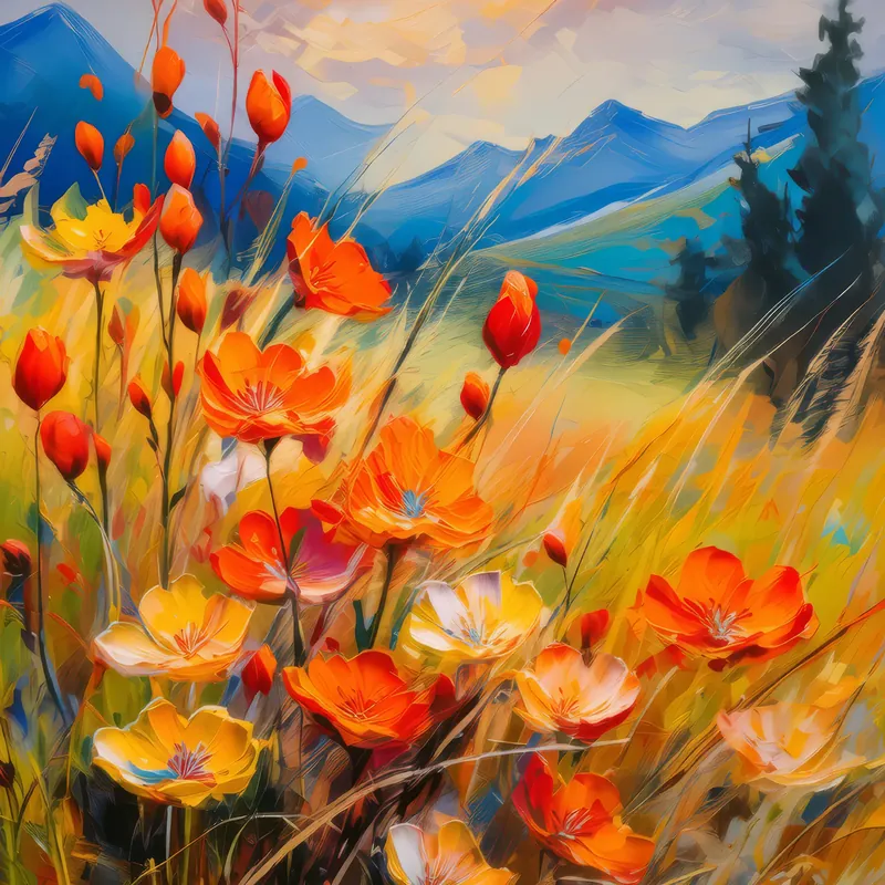 Painting: Grassland Wildflower Flames