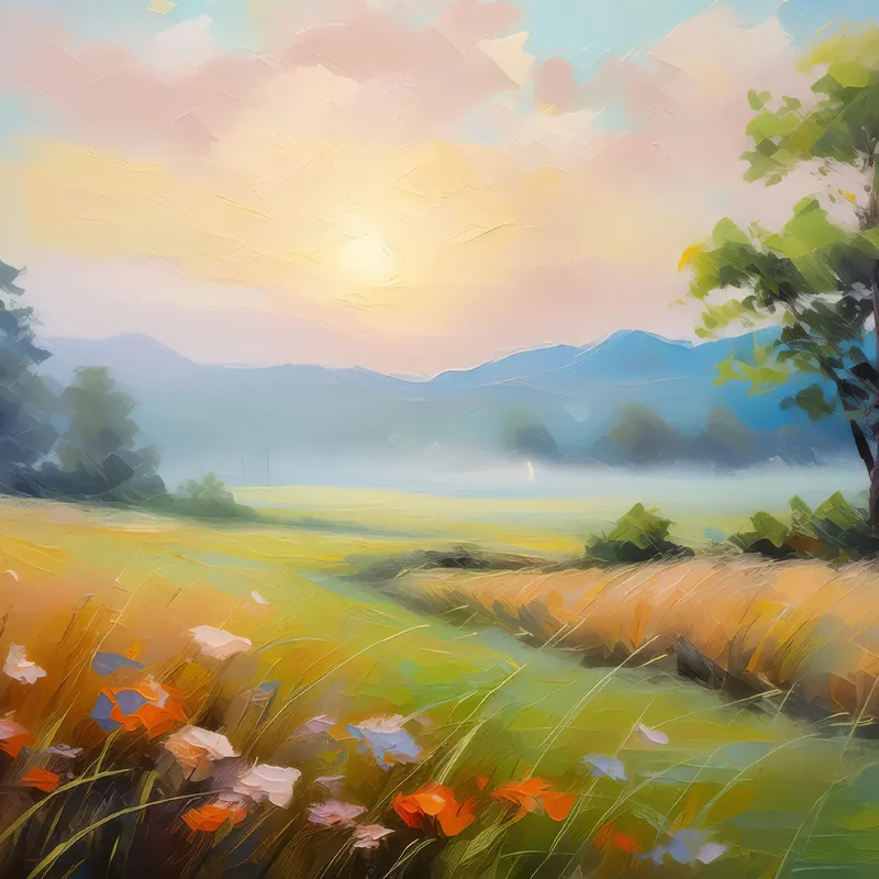 Painting: Grassland in the Morning Mist