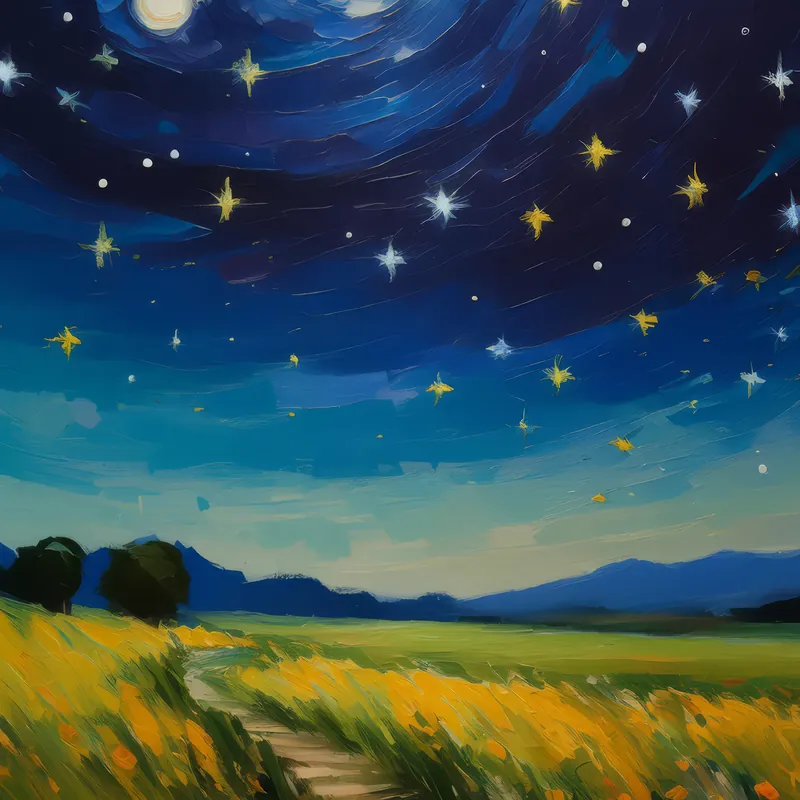 Painting: Grassland under Starry Sky
