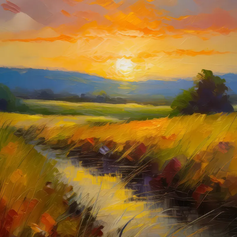 Painting: Grassland with Fading Sunlight
