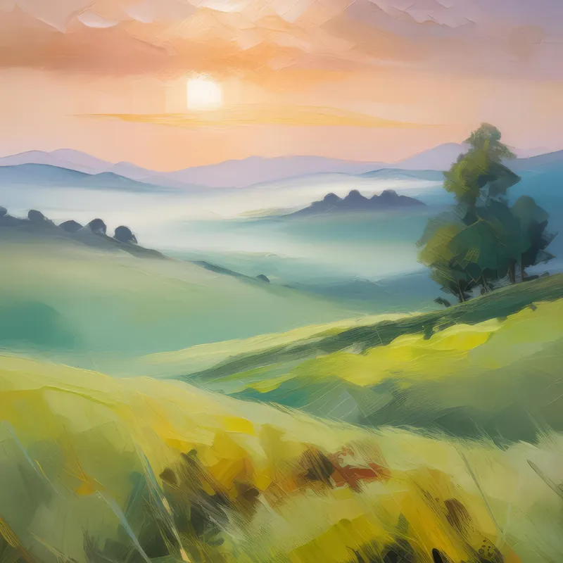 Painting: Grassland with Morning Fog