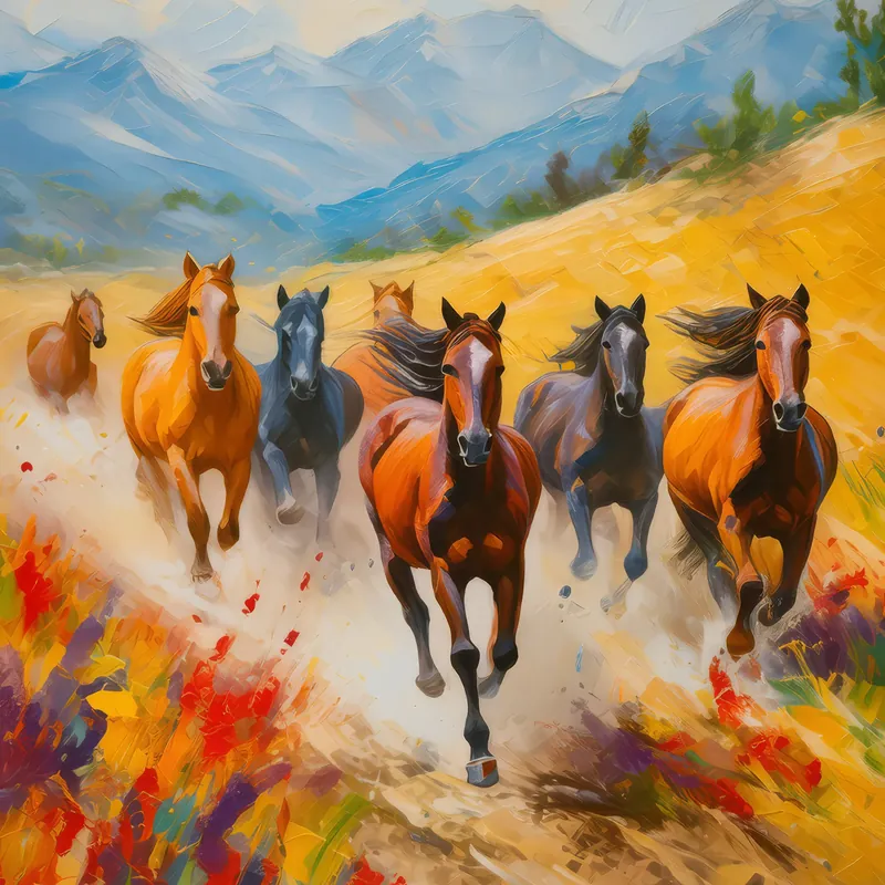 Painting: Grassland with Running Horses