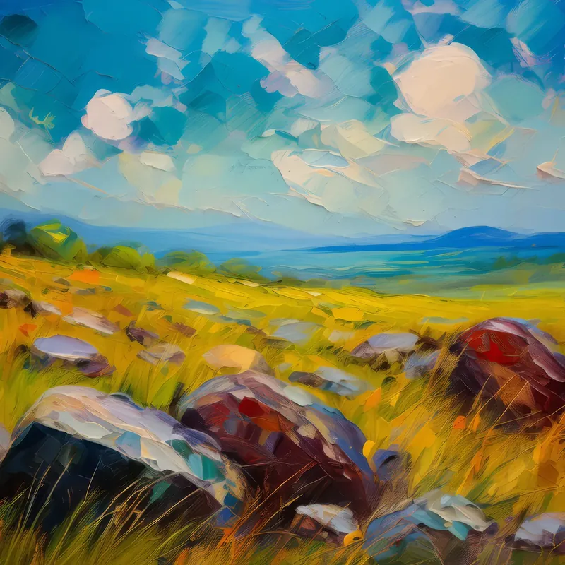 Painting: Grassland with Scattered Rocks