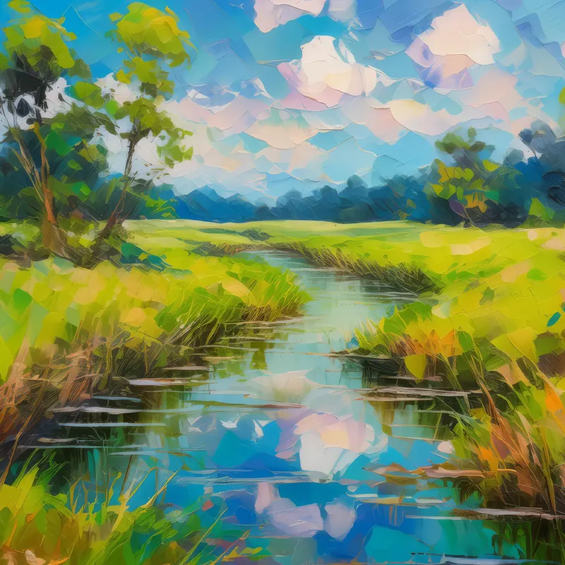Painting: Grassland with a Creek Crossing
