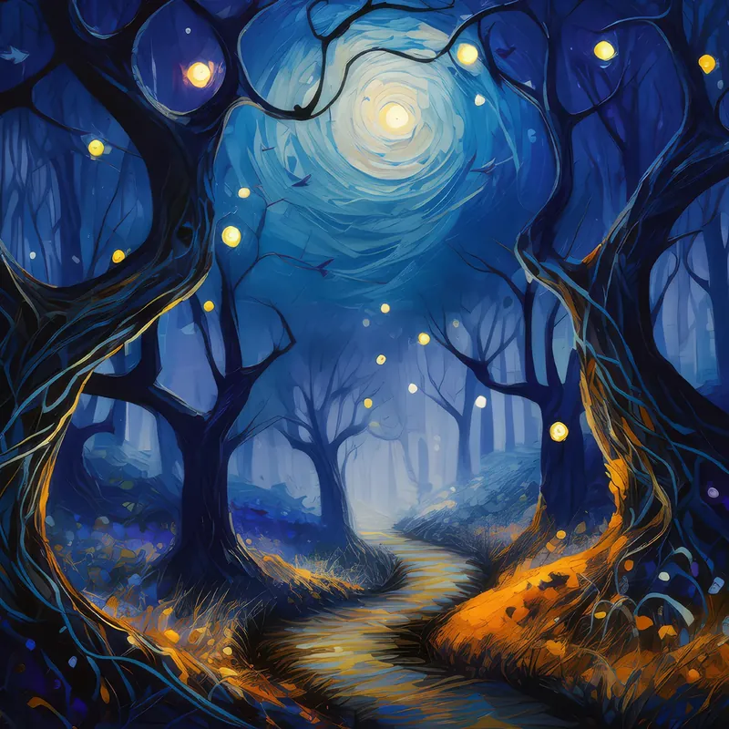 Painting: Haunted Forest Trail at Night
