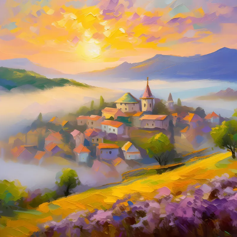 Painting: Hill Overlooking Foggy Town