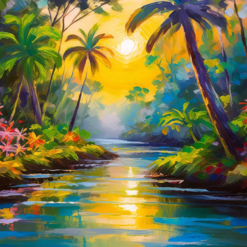 Painting: Jungle Creek at Sunrise