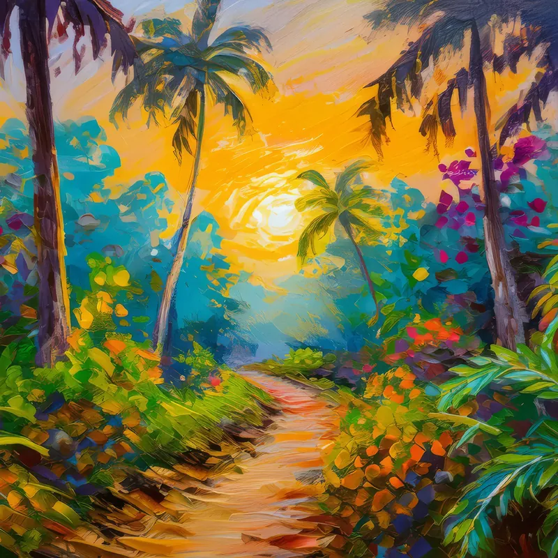 Painting: Jungle Pathway at Sunset