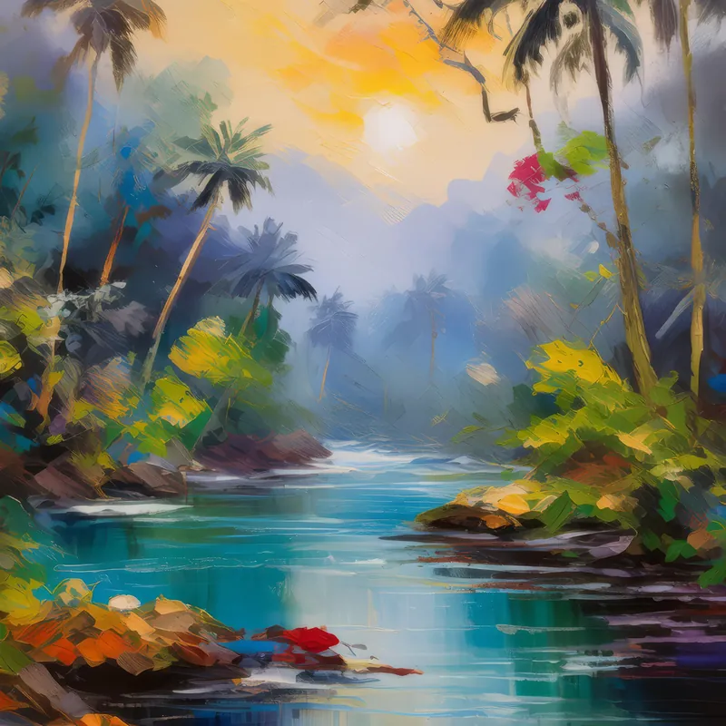 Painting: Jungle River Morning Mist