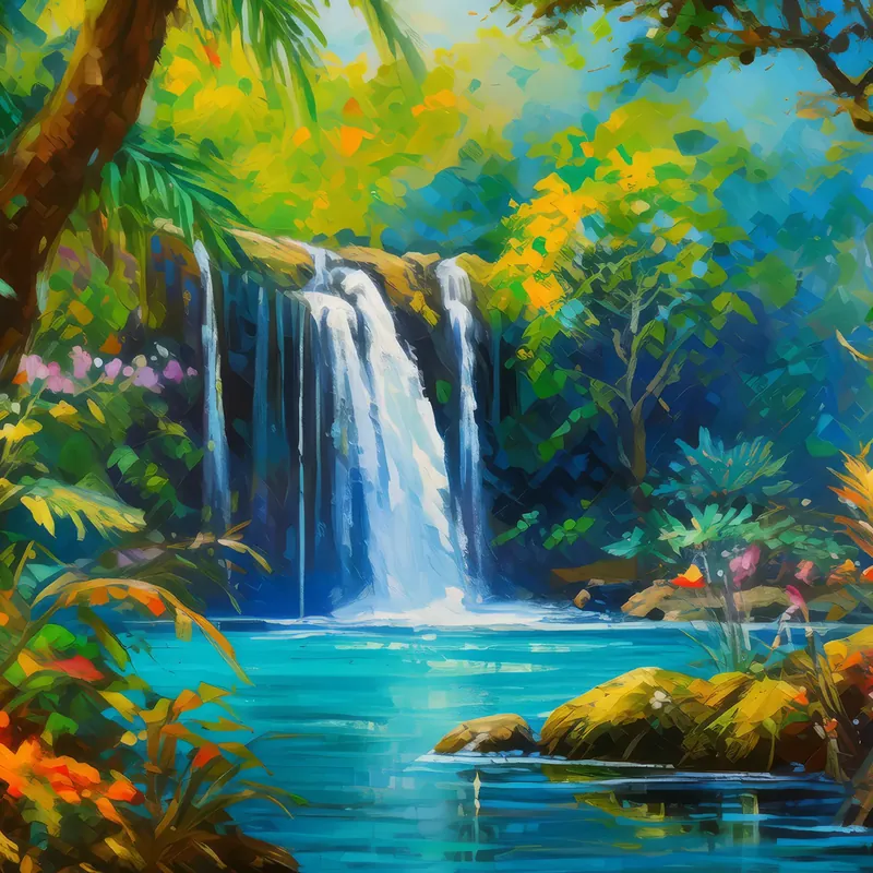 Painting: Jungle Waterfall Hideaway