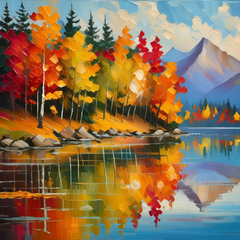 Painting: Lakeside Autumn Reflections