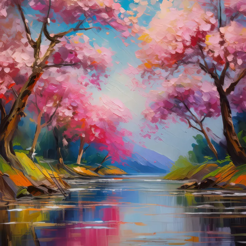 Painting: Lakeside Cherry Blossoms