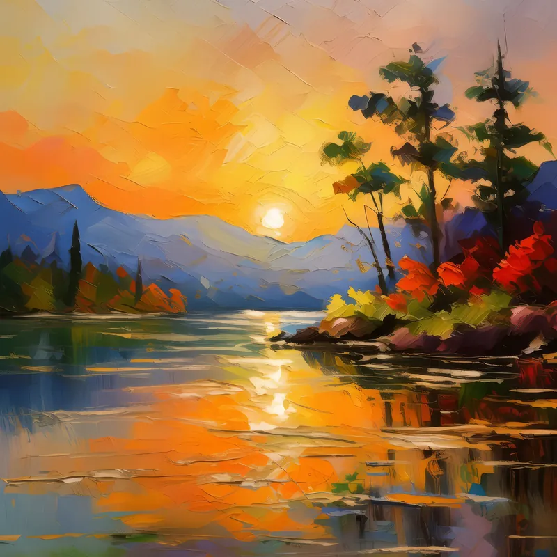 Painting: Lakeside Sunset Glow