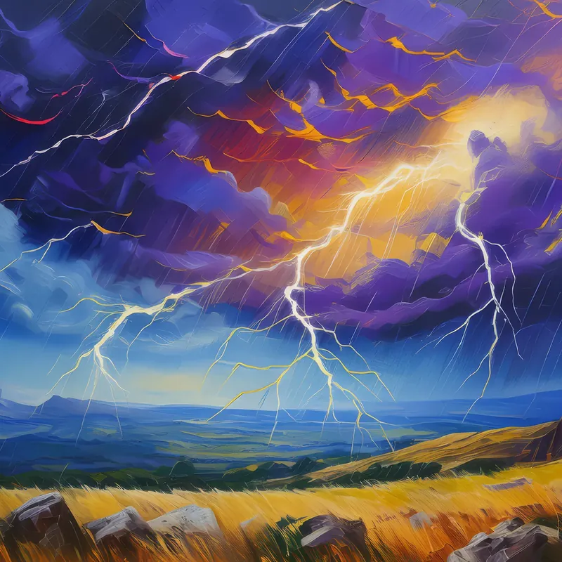 Painting: Lightning Storm Over Plateau