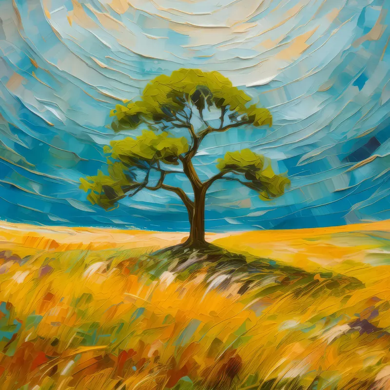 Painting: Lone Tree in Grassland