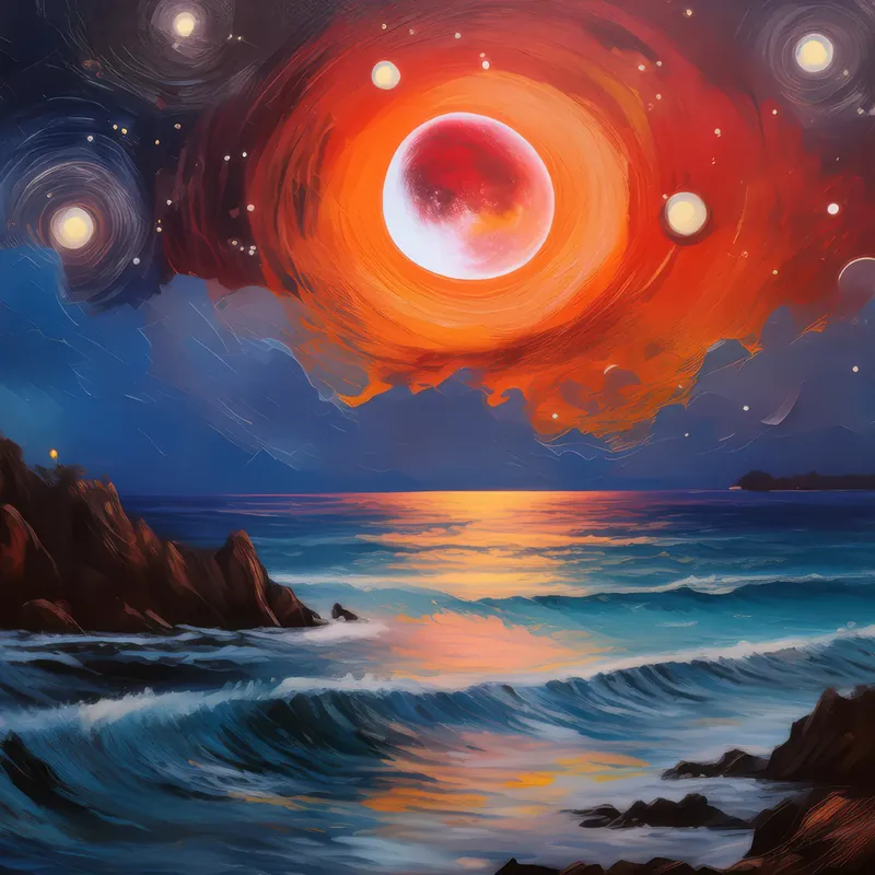 Painting: Lunar Eclipse Over the Ocean