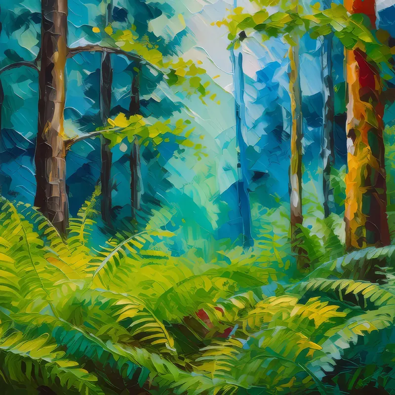 Painting: Lush Ferns Beneath Trees