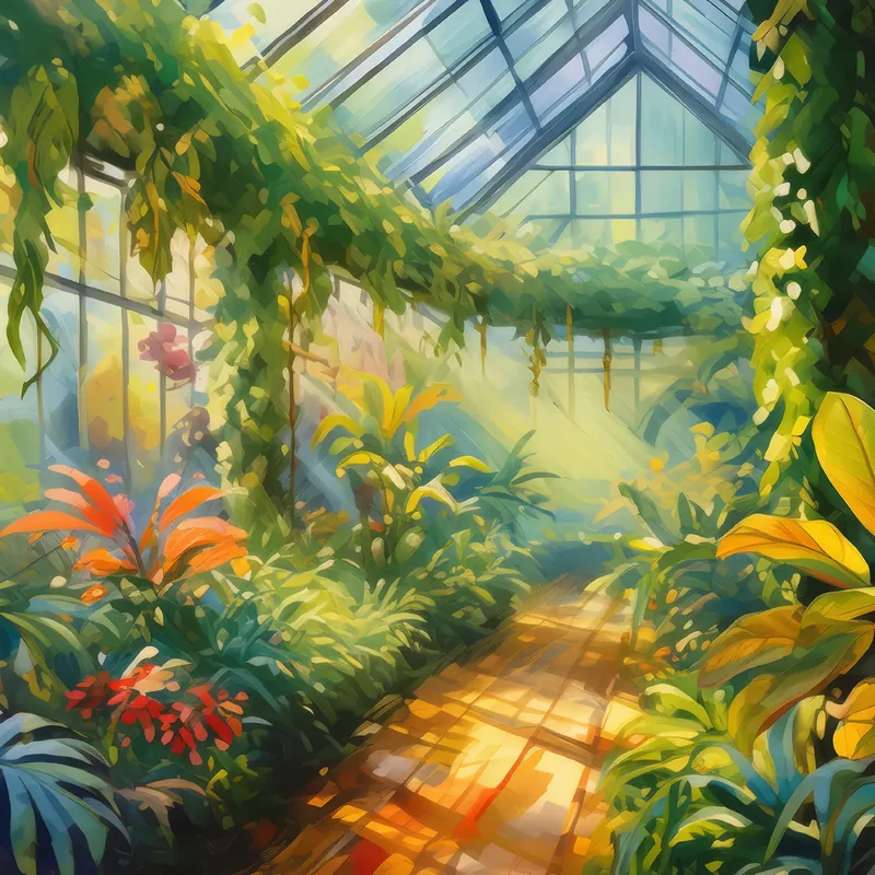 Painting: Lush Greenhouse Interior