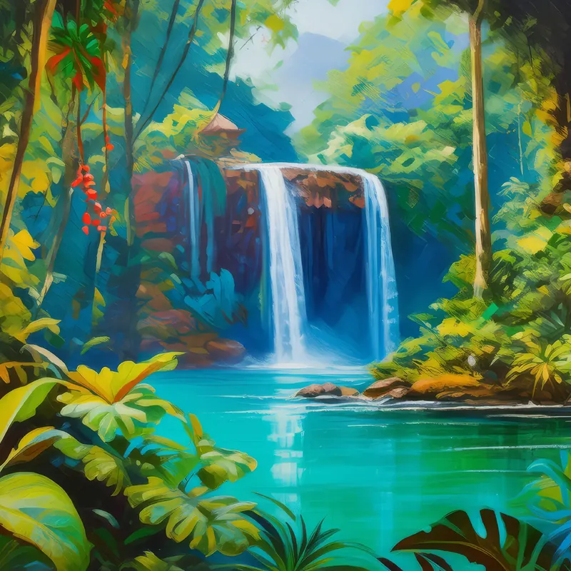 Painting: Majestic Waterfall in the Jungle