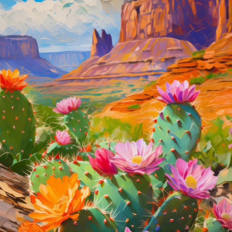 Painting: Mesa and Blooming Cacti