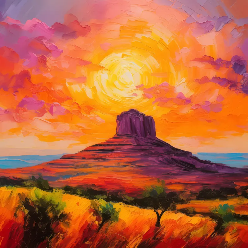 Painting: Mesa and Sunset Silhouette