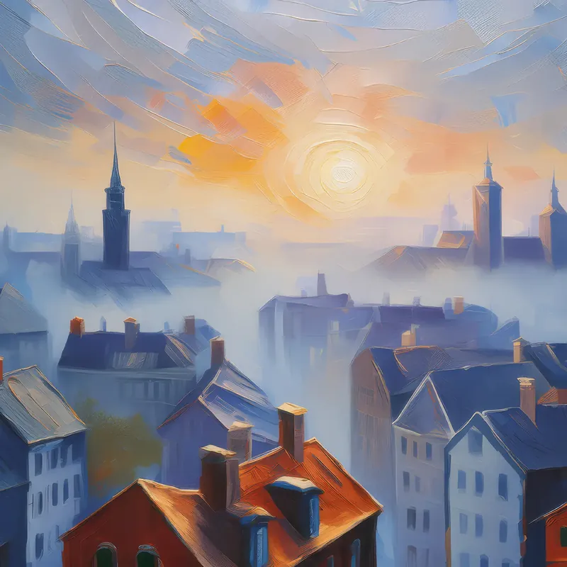 Painting: Misty City Rooftops