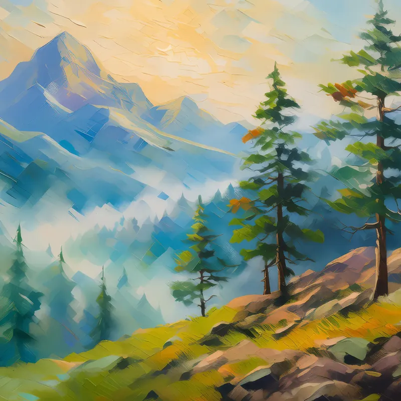 Painting: Misty Plateau Pine Forest