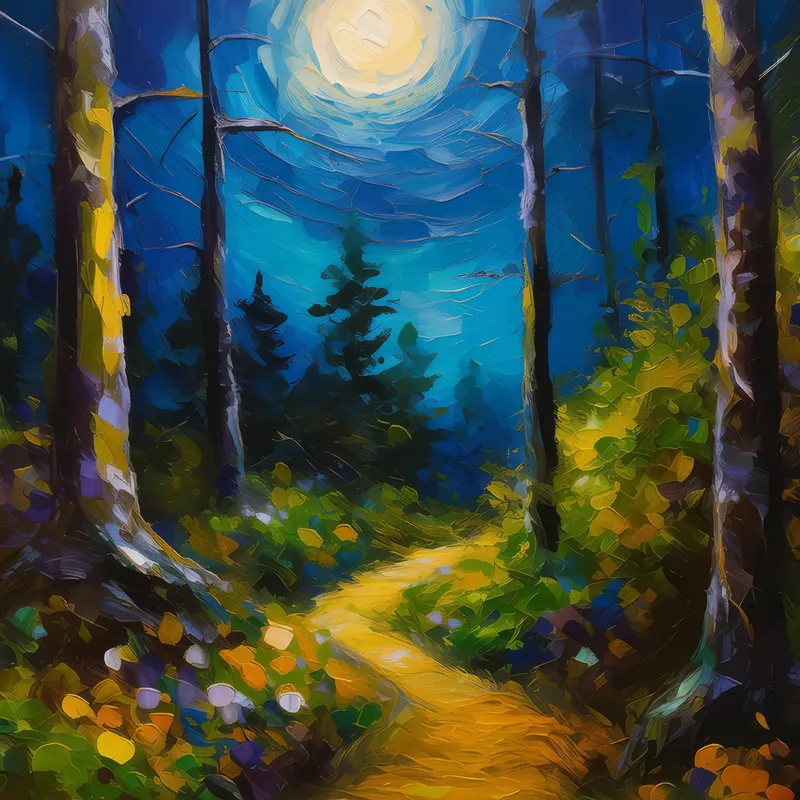 Painting: Moonlight Forest Path