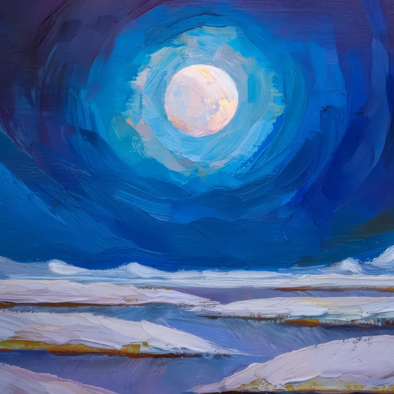 Painting: Moonlit Arctic Desert Scene