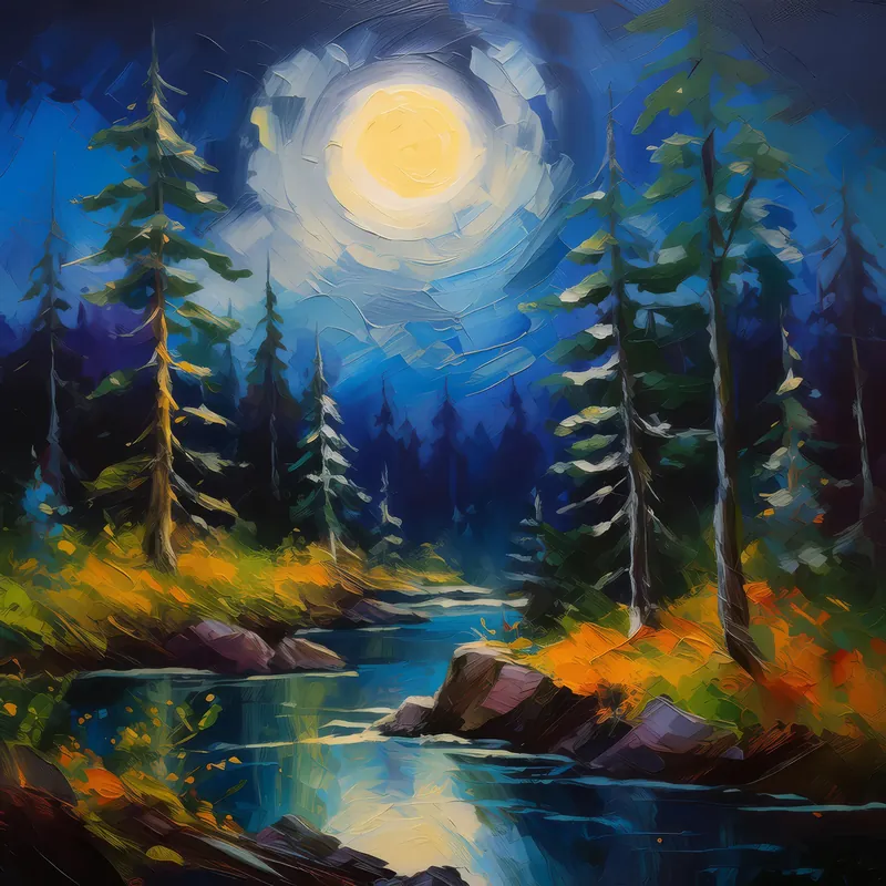 Painting: Moonlit Boreal Forest