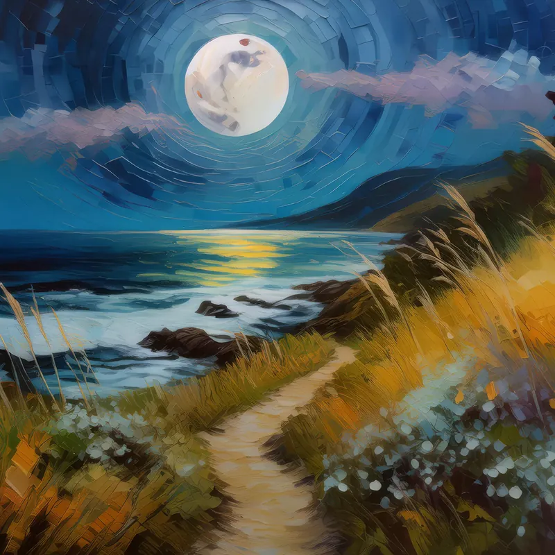 Painting: Moonlit Coastal Path