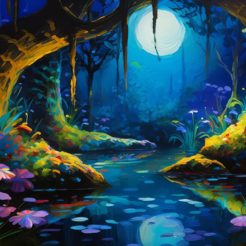 Painting: Moonlit Forest Grotto